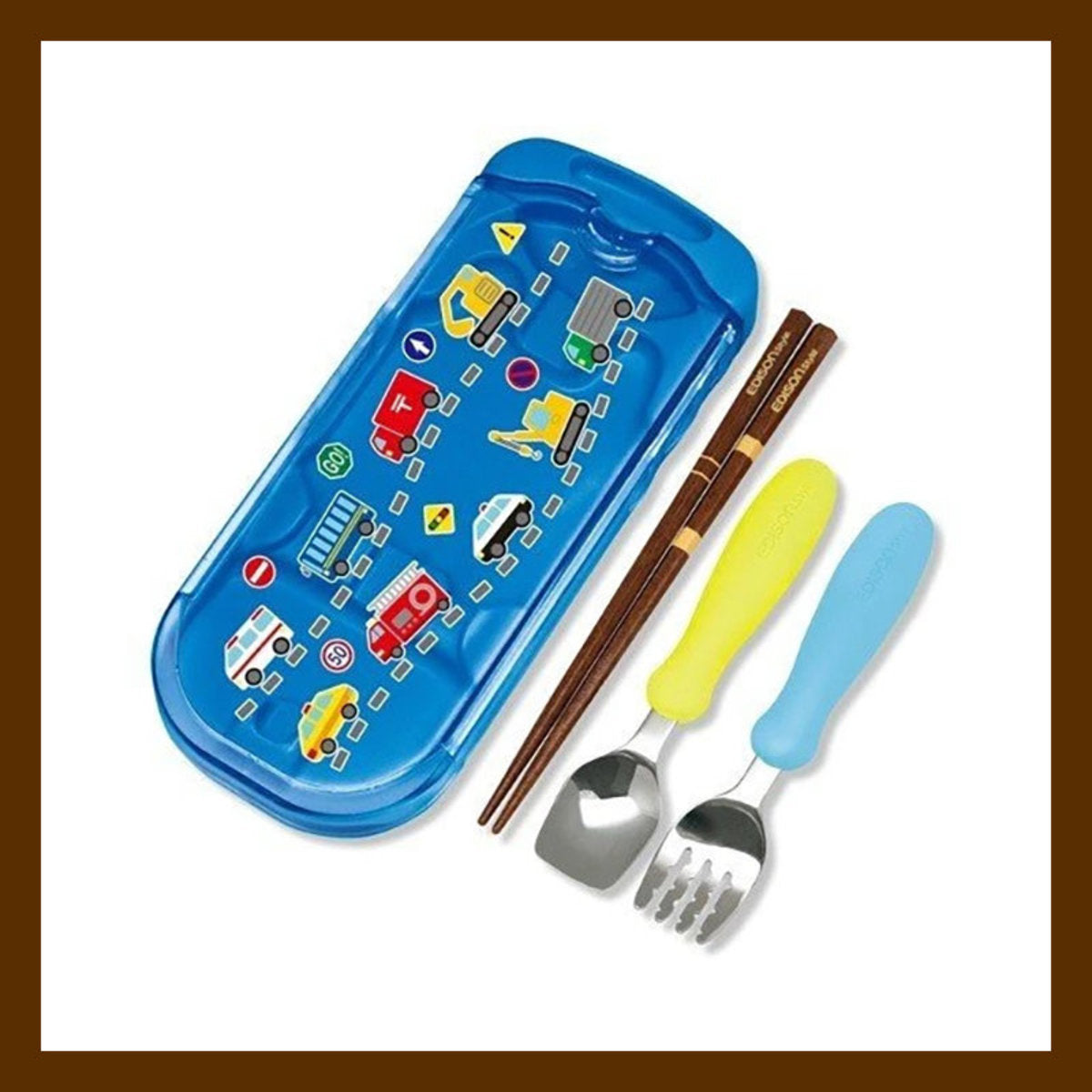 EDISON Kids Fork, Spoon and Chopsticks Set With Box (Blue)