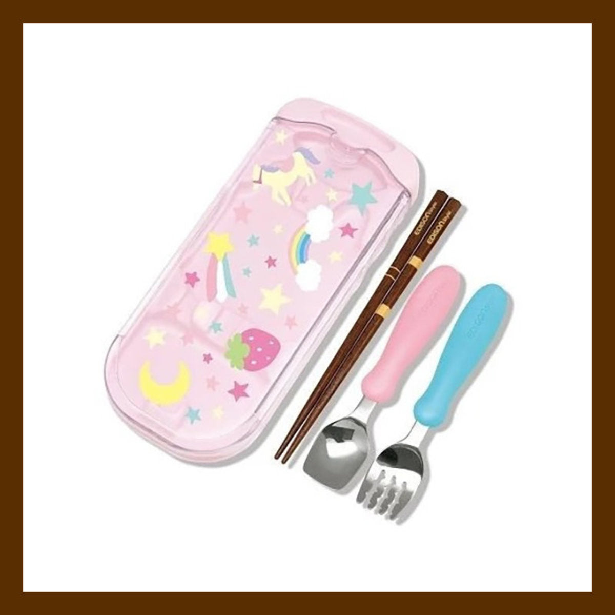 EDISON Kids Fork, Spoon and Chopsticks Set With Box (Pink)