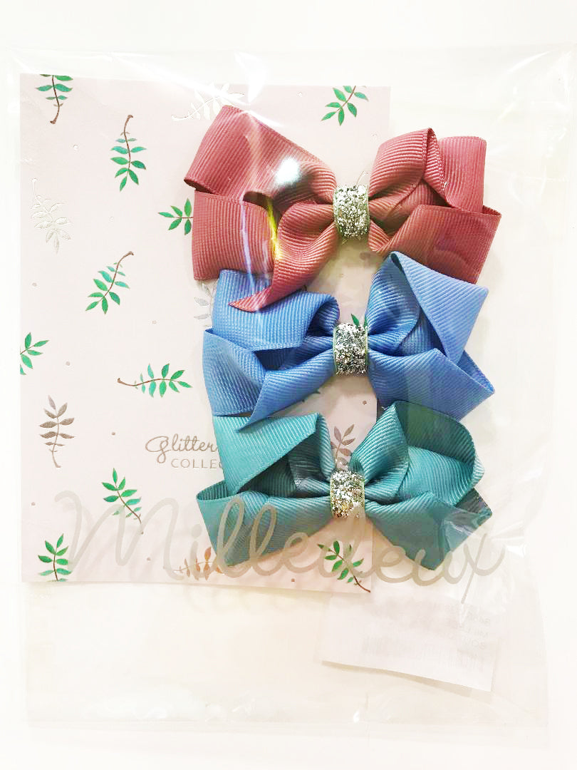 MILLEDEUX GLITTER M BOUTIQUE BOWS GIFT SET 3PCS(R/B/G)