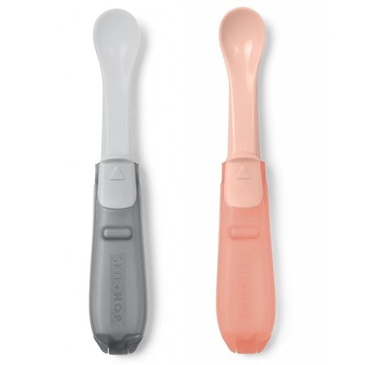 SKIP HOP EASY FOLD TRAVEL SPOONS - GREY/SOFT CORAL
